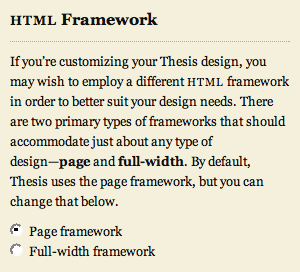 HTML framework selector