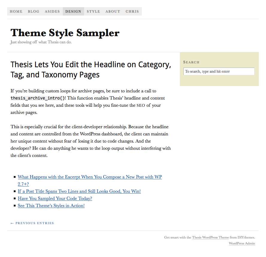 Custom pages with thesis