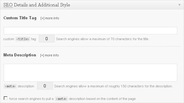 Thesis Post or Page SEO Input Fields