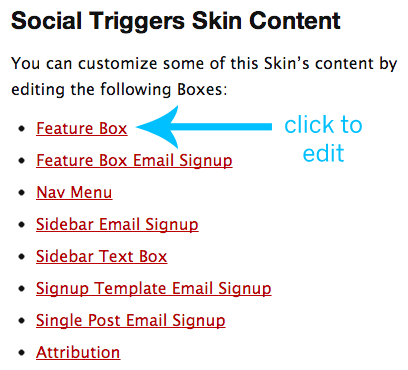 Social Triggers Skin: Edit the feature box