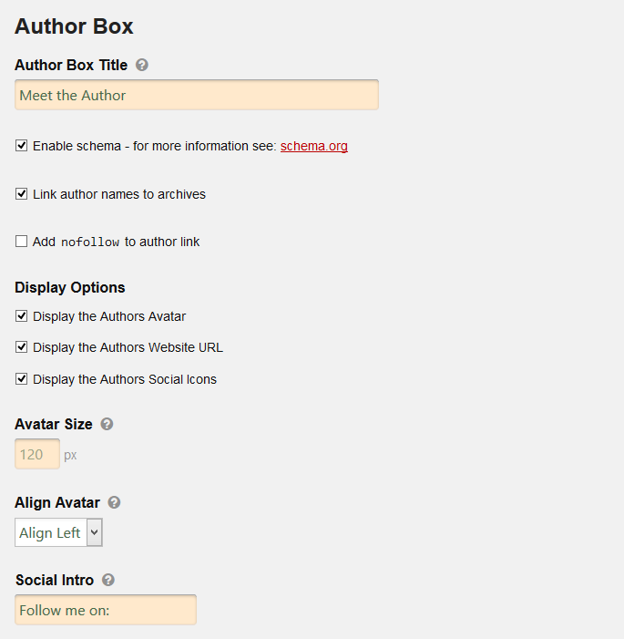 Author Box options