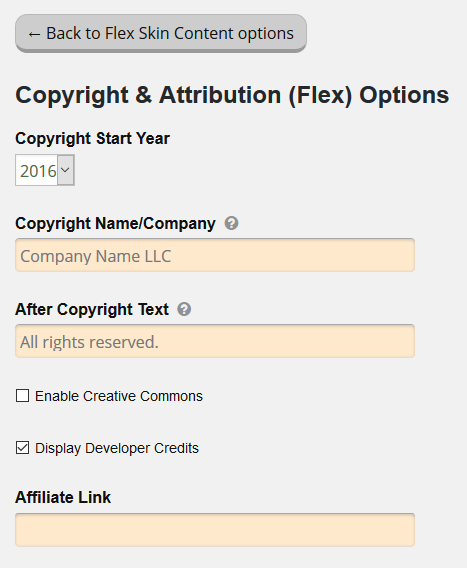 Flex copyright and attribution