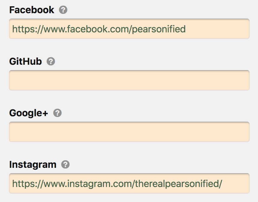 social media profile URLs