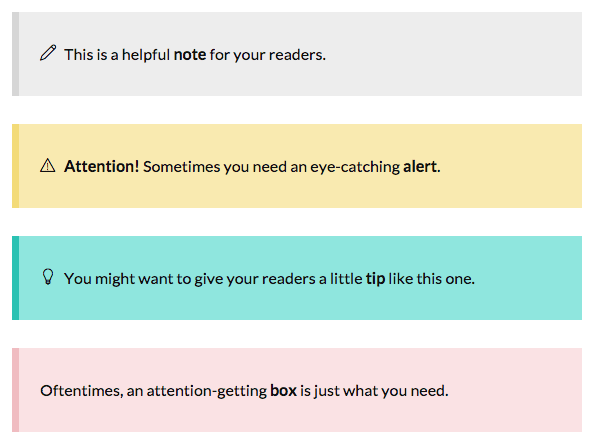 Effectus notes, alerts, tips, and content boxes