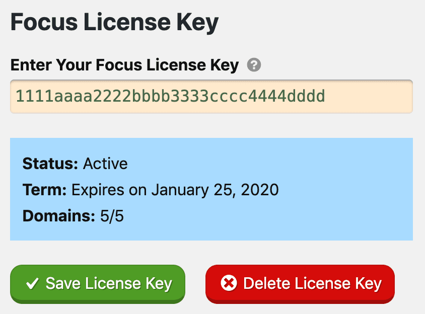 Focus License Key Page