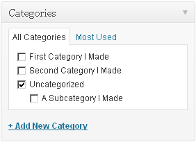 Categories panel in the WP Post Editor controls