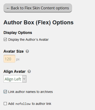 Flex Author Box options