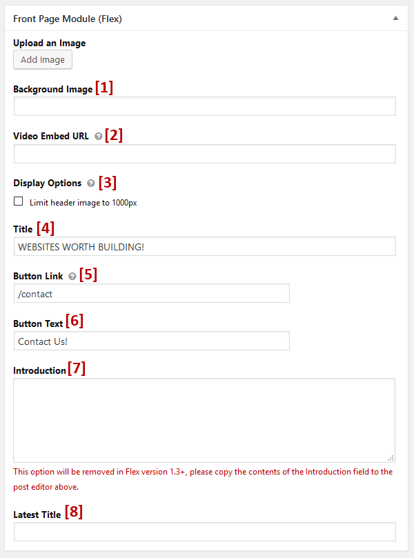 Flex front page module settings