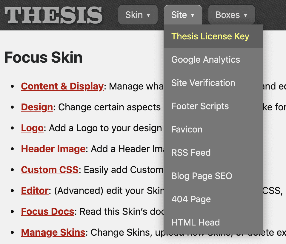 Thesis License Key Menu