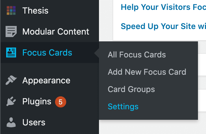 Focus Cards via the WP Admin menu