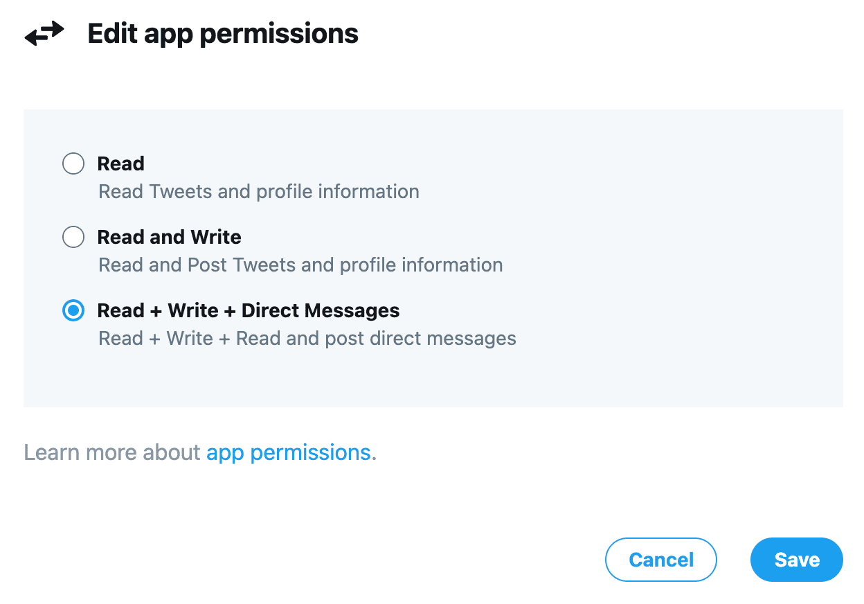 Twitter API: Edit App Permissions